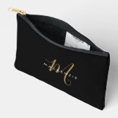 Elegant Modern Zwart Goud Schrift Monogram Etui (Open)