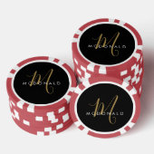 Elegant Modern Zwart Goud Schrift Monogram Poker Chips (Opstapeling)