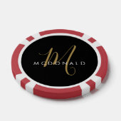 Elegant Modern Zwart Goud Schrift Monogram Poker Chips (Enkel)
