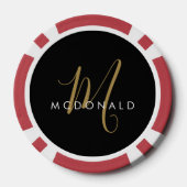 Elegant Modern Zwart Goud Schrift Monogram Poker Chips (Achterkant)