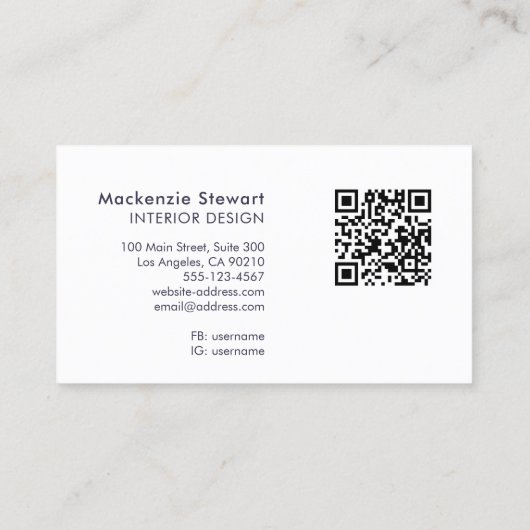 Elegant Modern Zwart Goud Script Monogram QR-code Visitekaartje (Achterkant)
