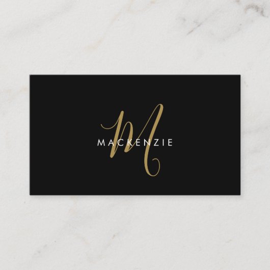 Elegant Modern Zwart Goud Script Monogram QR-code Visitekaartje (Voorkant)