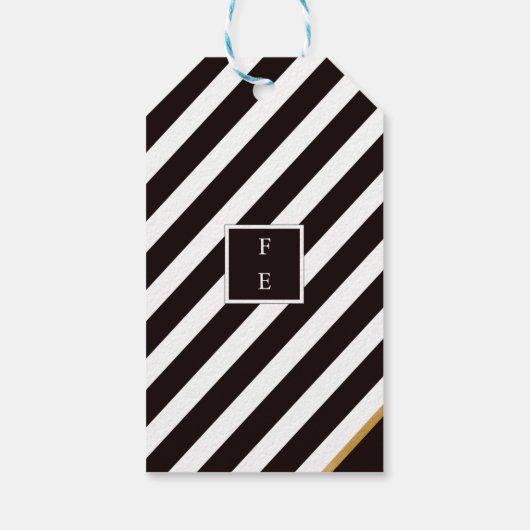 Elegant Modern Zwart Goud Wit Streep Bruiloft Labe Cadeaulabel (Achterkant)