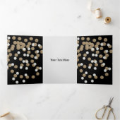 elegant modern zwart gouden confetti feest drieluik aankondiging (Binnen)