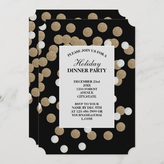 elegant modern zwart gouden confetti feest kaart (Voorkant / Achterkant)
