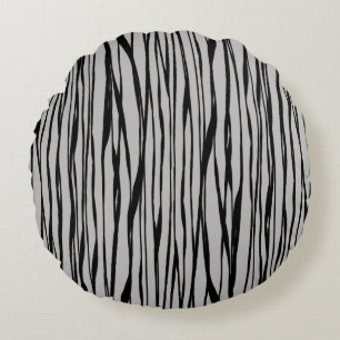 Elegant Modern Zwart Grijs Abstract Line Art Rond Kussen