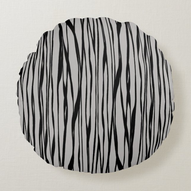 Elegant Modern Zwart Grijs Abstract Line Art Rond Kussen (Voorkant)