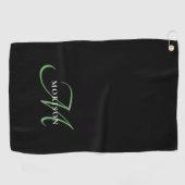 Elegant Modern Zwart GroenScript Monogram Golfhanddoek (Horizontaal)