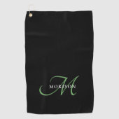 Elegant Modern Zwart GroenScript Monogram Golfhanddoek (Voorkant)