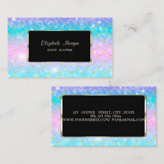 Elegant, modern, zwart Lijst Memaid Visitekaartje (Voorkant / Achterkant)