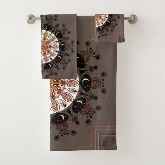 Elegant modern zwart mandala patroon chic brown bad handdoek (Insitu)