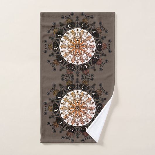 Elegant modern zwart mandala patroon chic brown bad handdoek (Handdoek)