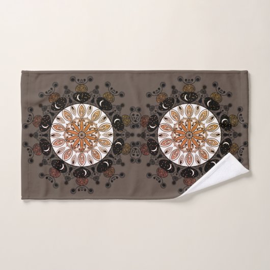 Elegant modern zwart mandala patroon chic brown bad handdoek (Handdoek)