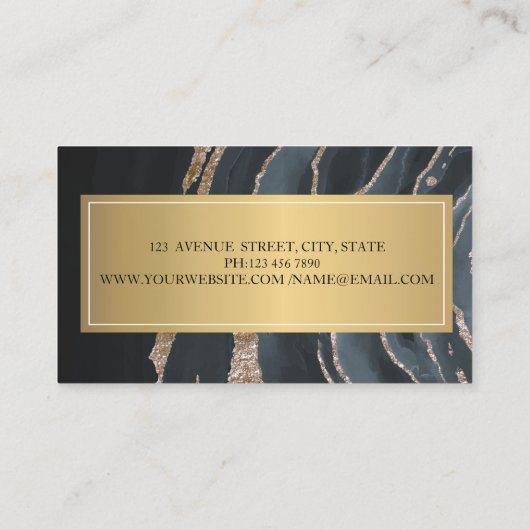 Elegant modern zwart marmer Gold Visitekaartje (Achterkant)