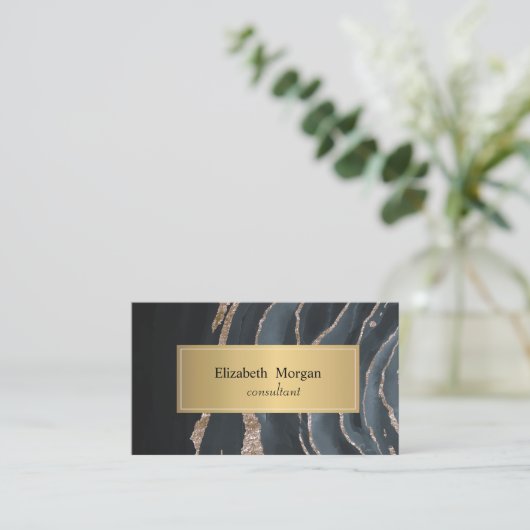 Elegant modern zwart marmer Gold Visitekaartje (Staand voorkant)
