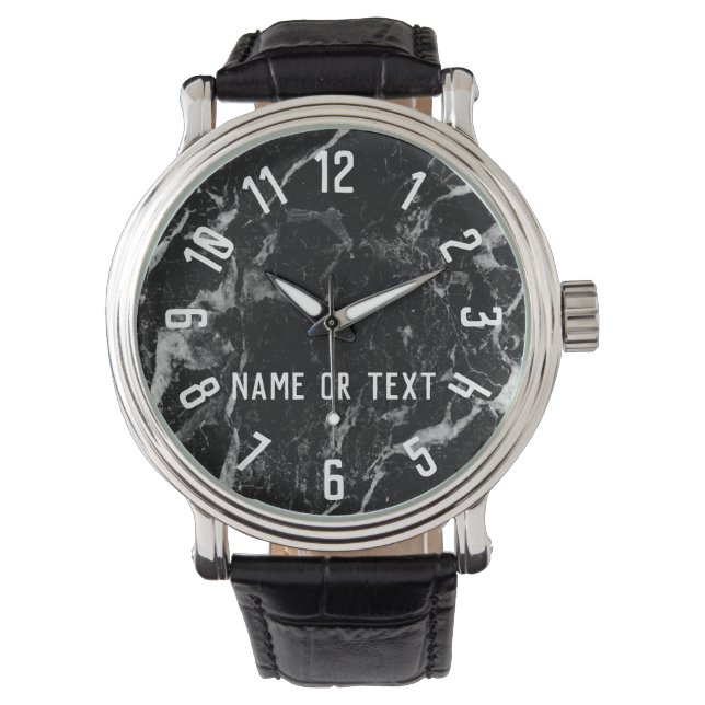 Elegant Modern Zwart Marmer Groomsman Beste Man Horloge (Voorkant)
