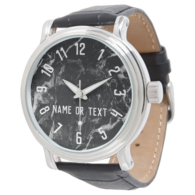 Elegant Modern Zwart Marmer Groomsman Beste Man Horloge (Gekanteld)