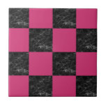Elegant modern zwart marmer, warm roze, ingecheckt tegeltje<br><div class="desc">Klassieke ingecheckt met een draai - modern marmer en warm roze.</div>
