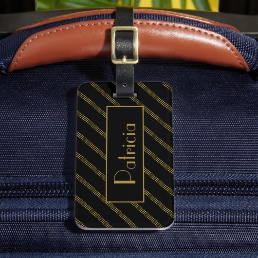 Elegant modern zwart met gestippelde gouden lijnen bagagelabel (Voorkant Insitu 2)