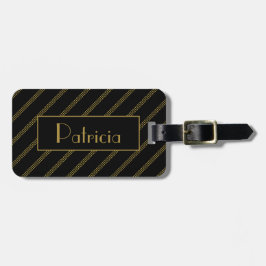 Elegant modern zwart met gestippelde gouden lijnen bagagelabel