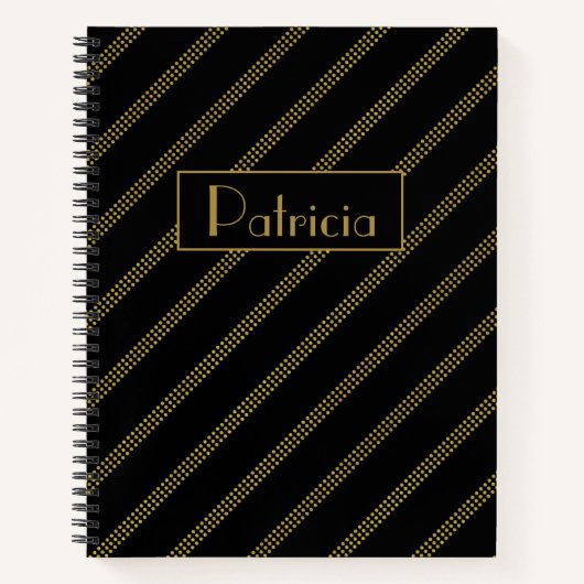 Elegant modern zwart met gestippelde gouden lijnen notitieboek (Voorkant)