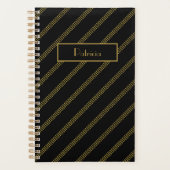 Elegant modern zwart met gestippelde gouden lijnen planner (Voorkant)
