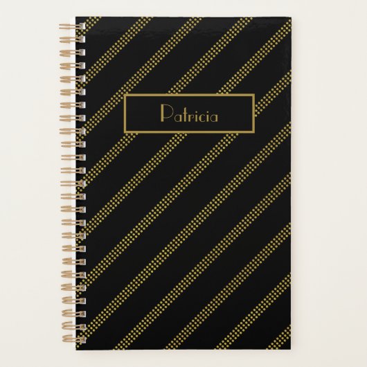 Elegant modern zwart met gestippelde gouden lijnen planner (Voorkant)