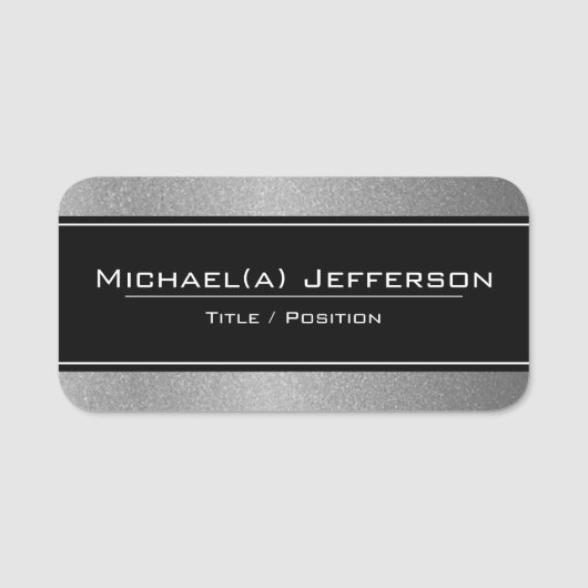 Elegant modern zwart op luxe zilveren glitter chic naamplaatje (Voorkant)