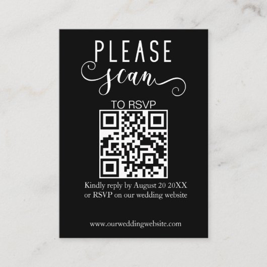 Elegant Modern Zwart QR Code RSVP Bruiloft Informatiekaartje (Voorkant)