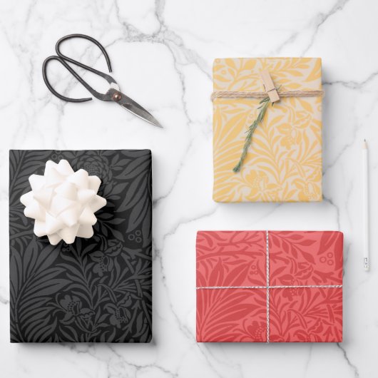 Elegant Modern Zwart Rood Goud Bloemmotief Inpakpapier Vel (Voorkant)
