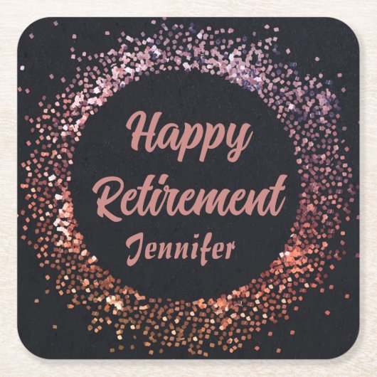 Elegant Modern Zwart Roos Gold Happy Retirement Kartonnen Onderzetters (Voorkant)