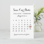 Elegant modern zwart Roos Gold Heart Calendar Save The Date (Staand voorkant)
