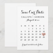 Elegant modern zwart Roos Gold Heart Calendar Save The Date (Voorkant / Achterkant)