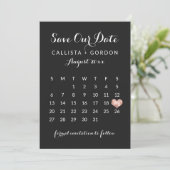 Elegant modern zwart Roos Gold Heart Calendar Save The Date (Staand voorkant)
