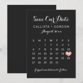 Elegant modern zwart Roos Gold Heart Calendar Save The Date (Voorkant / Achterkant)