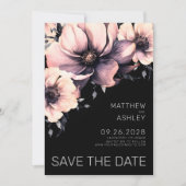 Elegant Modern Zwart Roze Bloemen Bruiloft Save The Date (Voorkant)