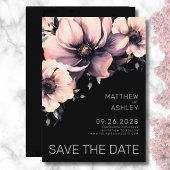 Elegant Modern Zwart Roze Bloemen Bruiloft Save The Date