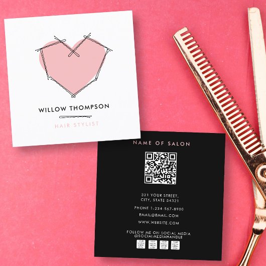 Elegant Modern Zwart Roze Bobby Pins Haar Vierkante Visitekaartje