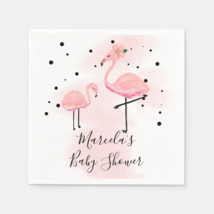 Elegant Modern Zwart & Roze Flamingo Baby shower Servet