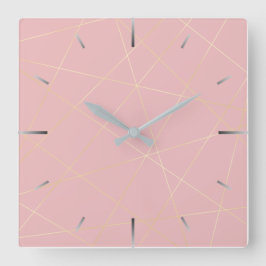 Elegant modern zwart roze goud geometrisch patroon vierkante klok