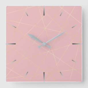 Elegant modern zwart roze goud geometrisch patroon vierkante klok