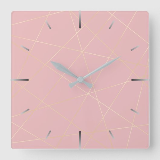 Elegant modern zwart roze goud geometrisch patroon vierkante klok (Voorkant)