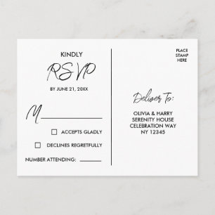 Elegant modern zwart RSVP-Briefkaart Briefkaart