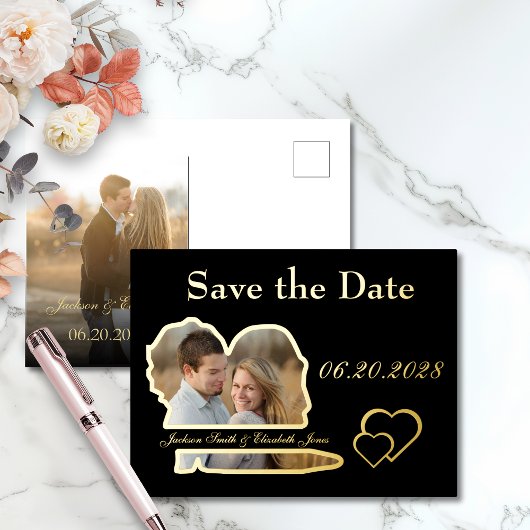 Elegant Modern Zwart Save the Date Wedding Folie Uitnodiging Briefkaart