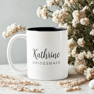 Elegant modern zwart schrift bruidsmeisje voorstel tweekleurige koffiemok
