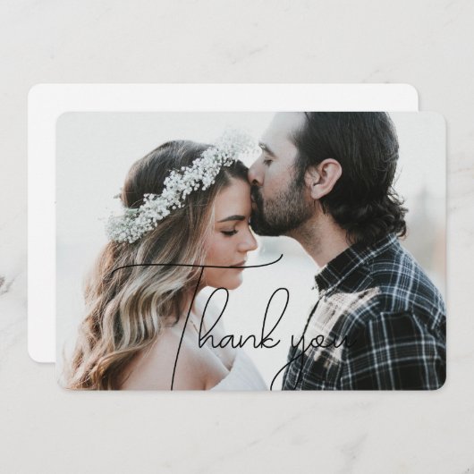 Elegant & Modern Zwart Script Bedankt Fotokaart (Voorkant / Achterkant)