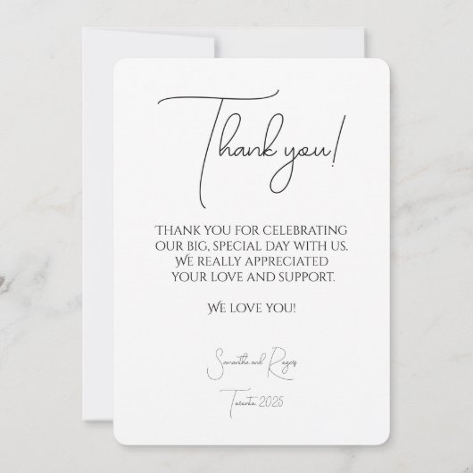 Elegant & Modern Zwart Script Bedankt Fotokaart (Achterkant)