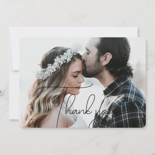 Elegant & Modern Zwart Script Bedankt Fotokaart (Voorkant)