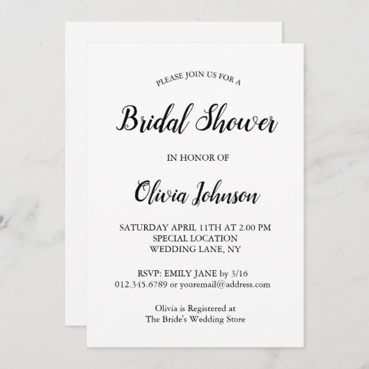 Elegant, modern zwart script wit Vrijgezellenfeest Kaart (Voorkant / Achterkant)