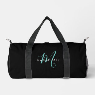 Elegant Modern Zwart Teal Script Monogram Plunjezak